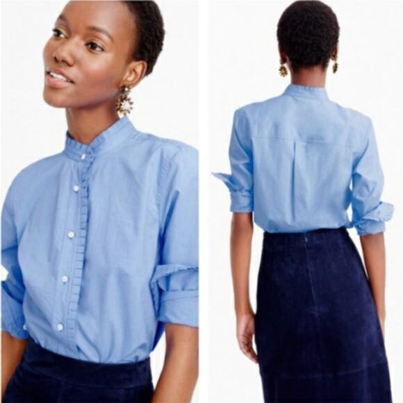 J.Crew Women's Pleated Trim Oxford Button Up Long Sleeve Shirt Size 10 - Picture 1 of 9